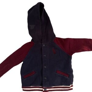 Ralph Lauren Baby Snap Button Sweater Varsity Bomber Hooded Jacket Size 9 Months